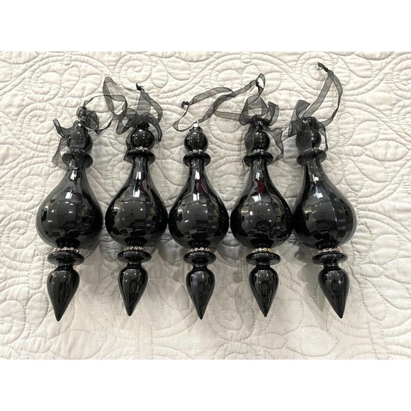 Black Glass Tree Ornaments Bundle Lot Of 16 Halloween Christmas Decor - Picture 2 of 5